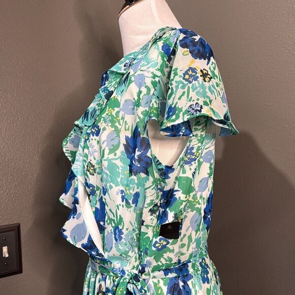 George Floral Wrap Dress - Blue and Green - Picture 9 of 10